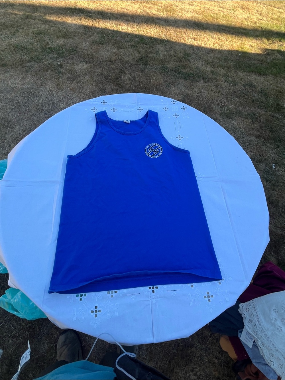 Men's Royal Blue Sleeveless Tank Top with Chest Emblem